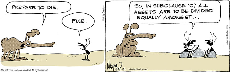 Anteater says to Jake, "prepare to die". Jake and Maude update their will.